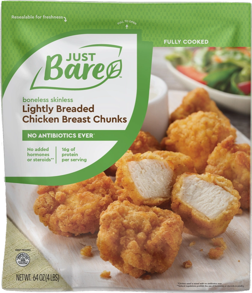 Costco find! I keep a bag of Just Bare Lightly Breaded Chicken Breast  Chunks in my freezer at ALL times. Perfectly juicy & crispy, they're…